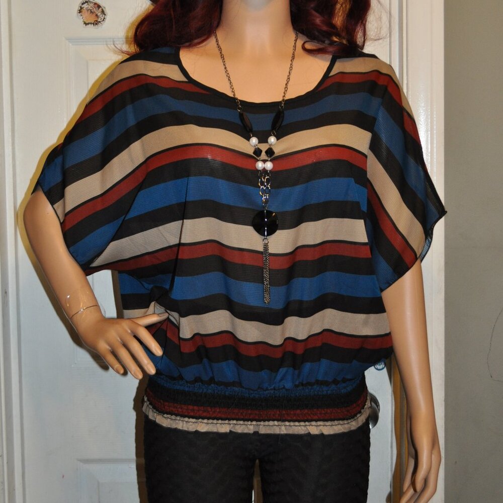 Women's Striped Blouson Top fashion elegant summer top loose fit